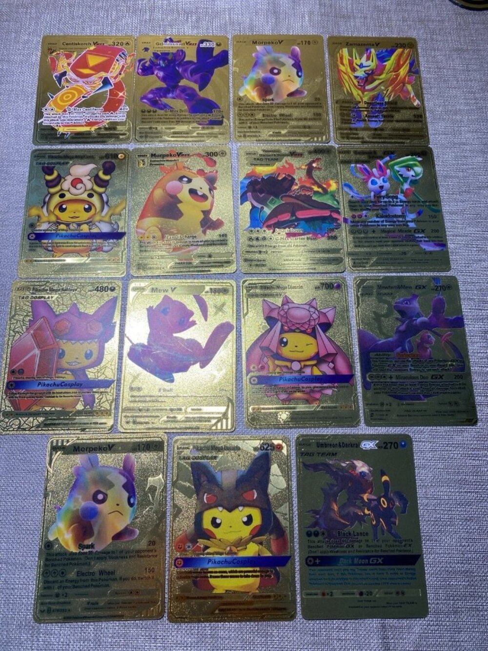 Pokemon Gold Foil GX VMAX TAG TEAM Cards Lot Pikachu Cosplay Mew Umbreon